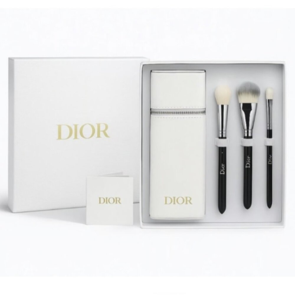 Dior Backstage 3pc Makeup Brush Gift Set with White Case Limited Edition NIB